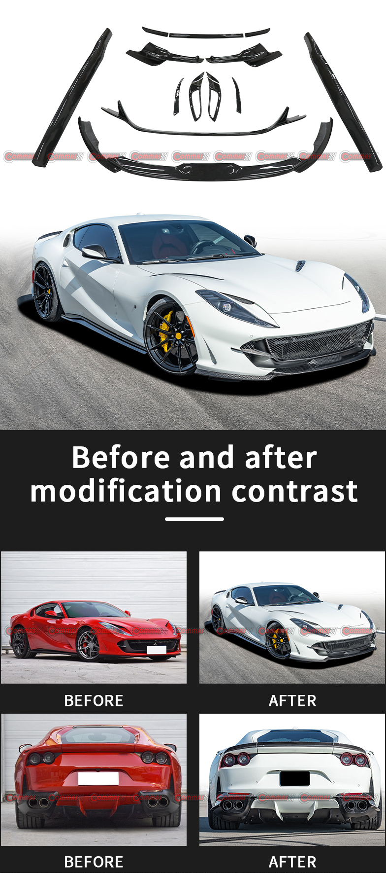 ชุดตัวคาร์บอนไฟเบอร์แห้งสไตล์ Novitec สำหรับ Ferrari 812