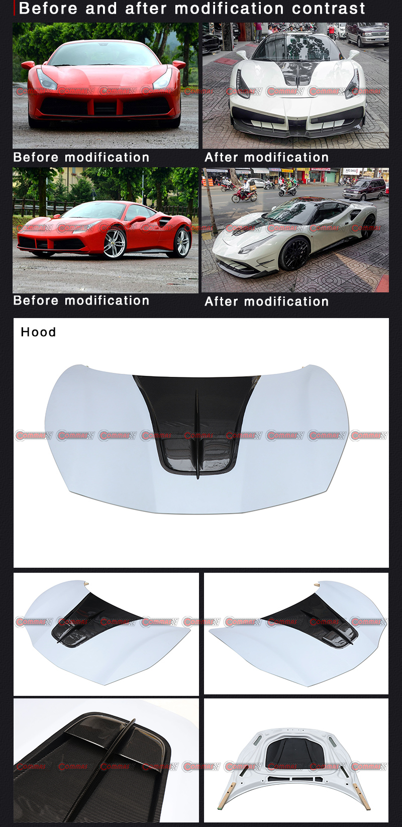 ฝาครอบเครื่องยนต์ f488 gtb misha